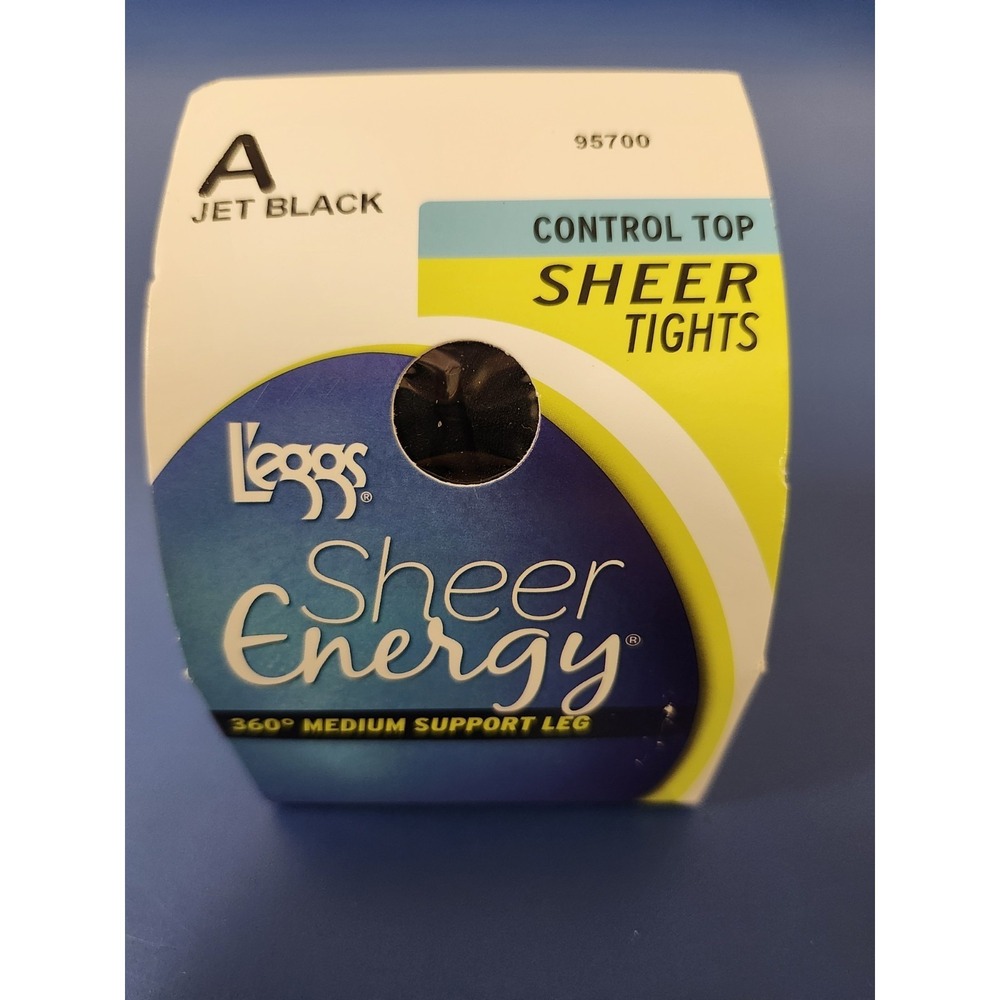 Leggs Sheer Energy Control Top Tights, A Jet Black, Medium Support, 95700 New!